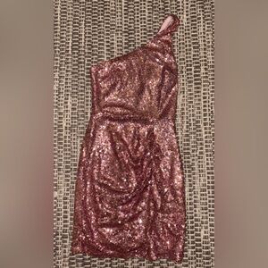 Hello Molly One-Shoulder Sequin Dress in Rose Gold